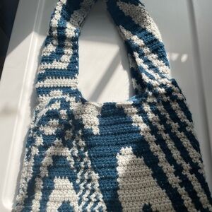 Handcrafted Blue and White Geometric Shoulder Bag